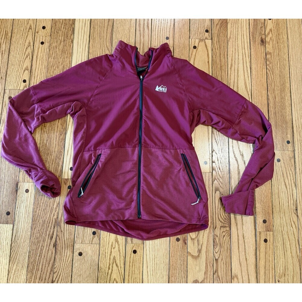 REI Co Op Jacket Womens M Maroon Full Zip Thumbhole Convertible Sleeve